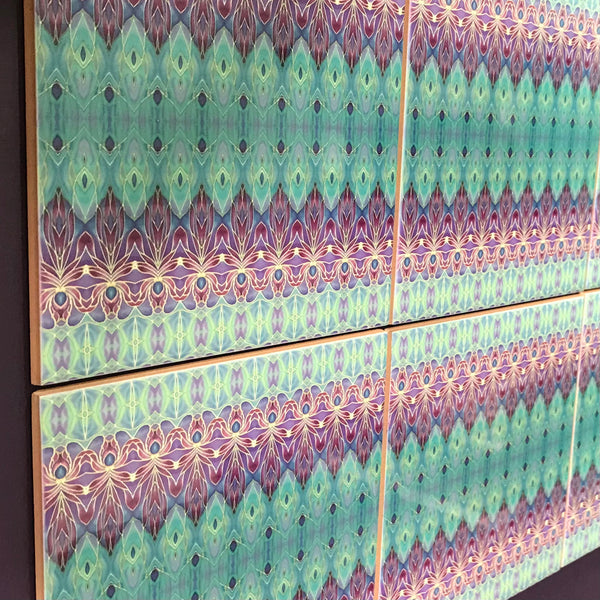 Turquoise Blue and Purple Persian  Style Bathroom Tiles - Bohemian Kitchen Tiles - Orchid Repeat Decorative Tiles