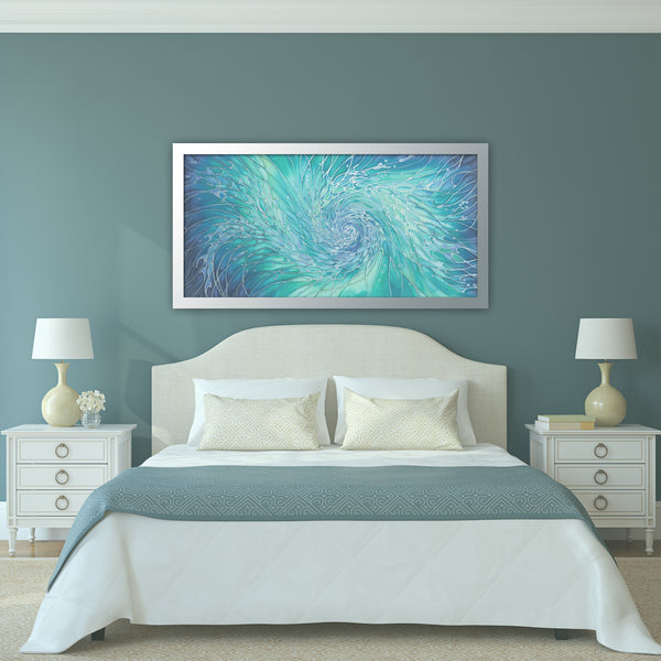 Swirling Sea Original Hand Painted Silk - Intertwined Shoal aqua blue green silk painting