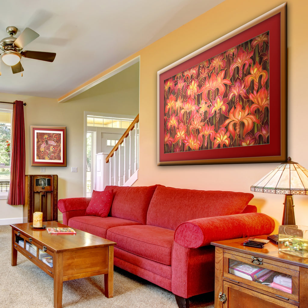 Red Iris Original Art - Dramatic Red Iris Silk Painting