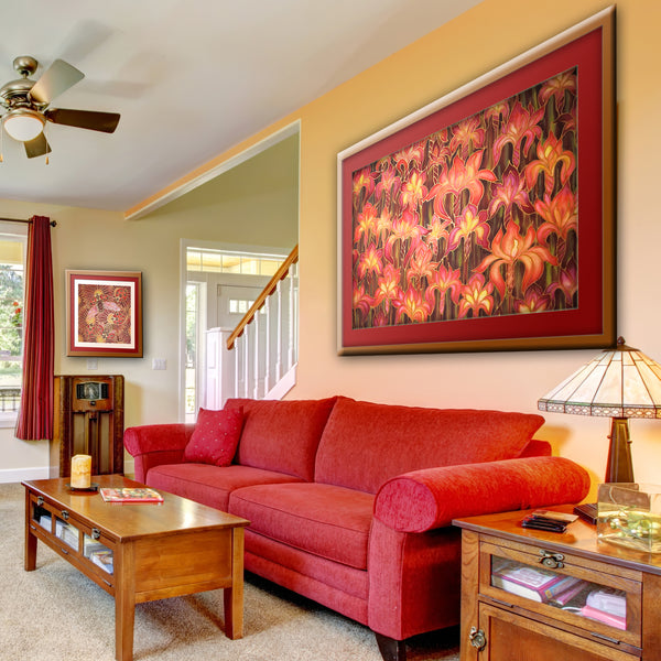 Red Iris Original Art - Dramatic Red Iris Silk Painting