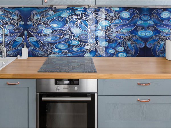 Deep Blue Swallows Full Wall Custom Splashback
