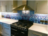 Full width made to order glass splashback featuring stags