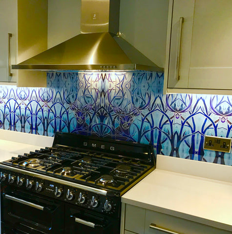Beautiful Stag Glass Splashback - Blue Glass Splashback - Glass Splashback Made to Order