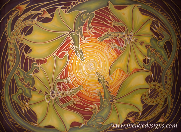 Intertwined Dragons Signed Print - Mythical Creatures Art Print - Fiery Red Dragons Print