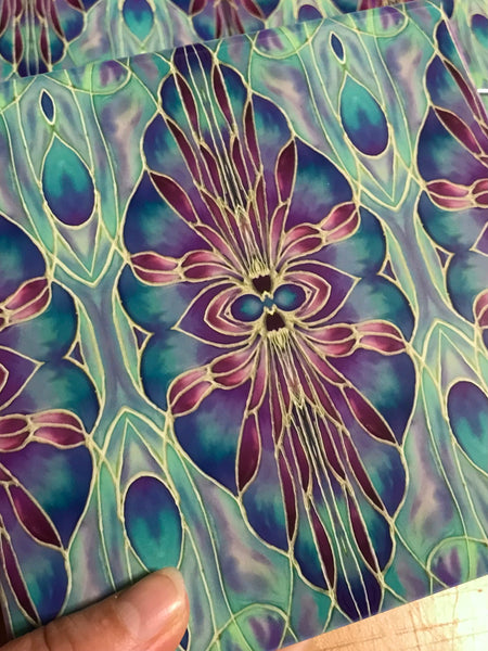Persian Orchid Tiles -Turquouse Blue Purple Lilac Tiles  - Bohemian Nouveau Ceramic Hand Printed Tiles