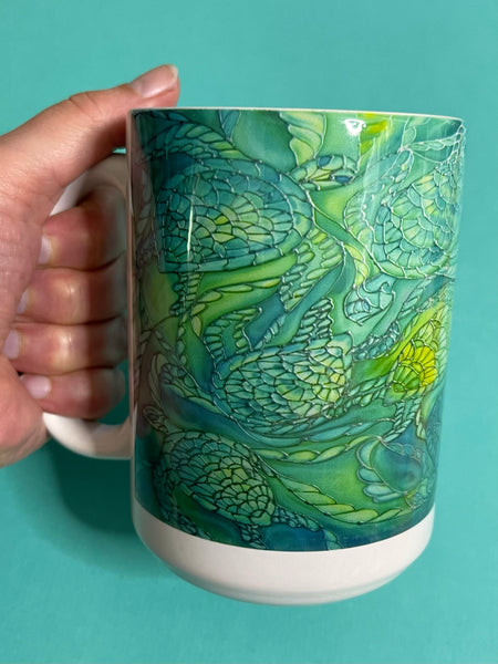 Green Turtles Mug and Coaster - Extra Large & Regular Mug Sizes Turtles Lovers Mug Gift Box Set -