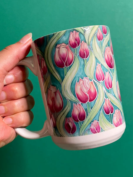 Pretty Pink Tulips Mug and Coaster - XL & Regular Sizes Flower Lovers Mug Gift Box Set -