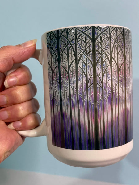 Misty Trees Mug and Coaster - Extra Large & Regular Mug Sizes Woodland Lovers Mug Gift Box Set -