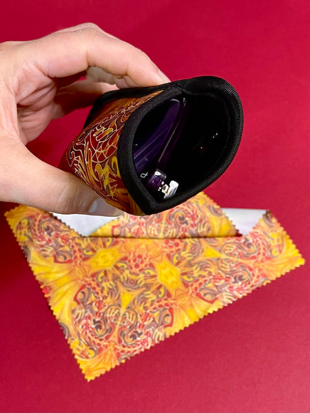 Red Dragons Glasses Cover & Cleaning Cloth - slip-on padded cover for glasses - Reading or Large Glasses Case