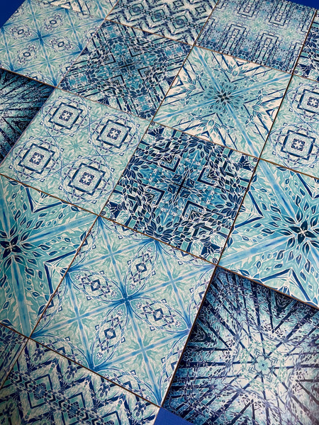 Cool Aqua Set of 50 Ceramic Tiles - Pale Blue Turquoise Bright Fresh Bohemian Kitchen Tiles