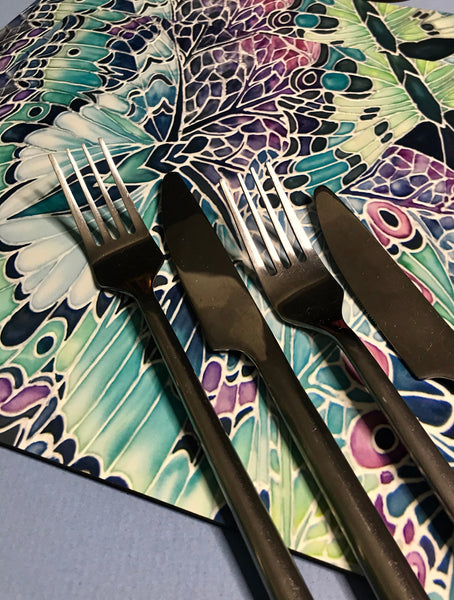 Lilac Mint Butterflies Table Mats - Beautiful place mats - Green butterfly chopping boards