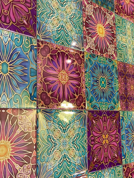 Jubilation Set of 20 Ceramic Tiles - Bohemian Plum and Teal Green Bohemian Kitchen Tiles