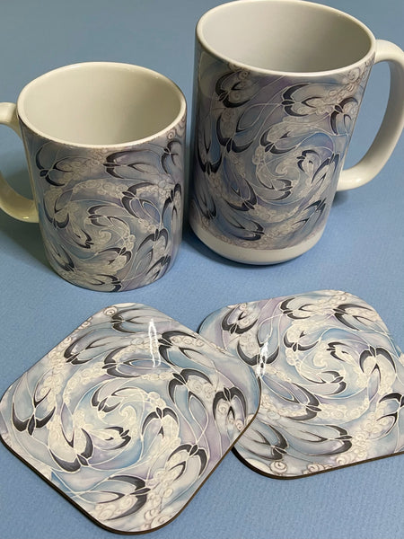 Swallows and Clouds Mug and Coaster - Extra Large & Regular Mug Sizes Swallows Mug Gift Box Set -