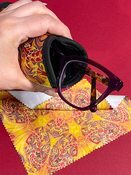 Red Dragons Glasses Cover & Cleaning Cloth - slip-on padded cover for glasses - Reading or Large Glasses Case