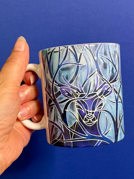 Blue Stag Mug and Coaster - Extra Large & Regular Mug Sizes Woodland Lovers Mug Gift Box Set -