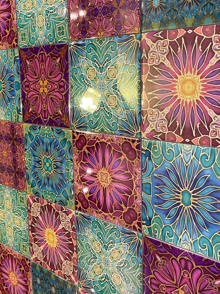 Jubilation Set of 20 Ceramic Tiles - Bohemian Plum and Teal Green Bohemian Kitchen Tiles