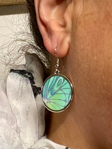 Fresh Mint Green Butterfly Wings Round Drop Earings - Delicate Nature Lovers Gift