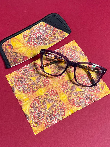 Red Dragons Glasses Cover & Cleaning Cloth - slip-on padded cover for glasses - Reading or Large Glasses Case