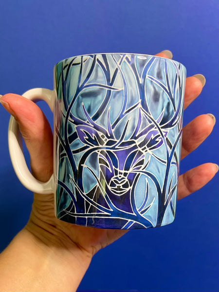 Blue Stag Mug and Coaster - Extra Large & Regular Mug Sizes Woodland Lovers Mug Gift Box Set -