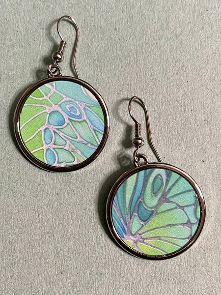 Fresh Mint Green Butterfly Wings Round Drop Earings - Delicate Nature Lovers Gift