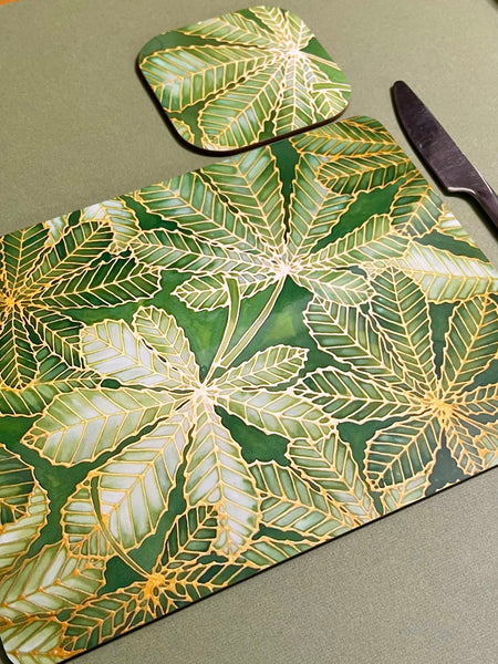 Green Leaves Placemats & Coasters - Green Table Mats & Coasters - green glass chopping boards