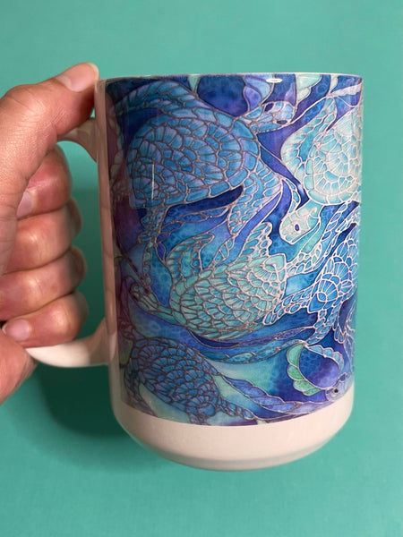 Blue Aqua Turtles Mug and Coaster - Extra Large & Regular Mug Sizes Turtles Lovers Mug Gift Box Set -