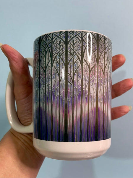 Misty Trees Mug and Coaster - Extra Large & Regular Mug Sizes Woodland Lovers Mug Gift Box Set -