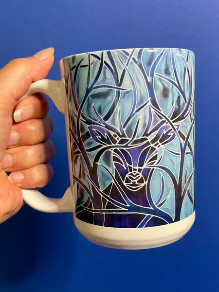 Blue Stag Mug and Coaster - Extra Large & Regular Mug Sizes Woodland Lovers Mug Gift Box Set -