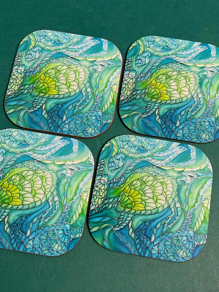 Green Turtles Mug and Coaster - Extra Large & Regular Mug Sizes Turtles Lovers Mug Gift Box Set -