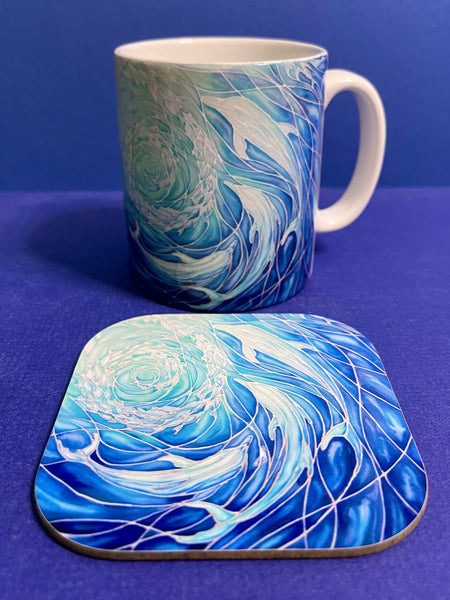 Blue Dolphins Mug and Coaster - Extra Large & Regular Mug Sizes Dolphin Lovers Mug Gift Box Set -