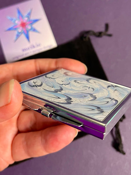 Blue Lilac Swallows & Clouds Pocket Mirror - Pretty Folding Compact Make Up Handbag Mirror - Gift for Her