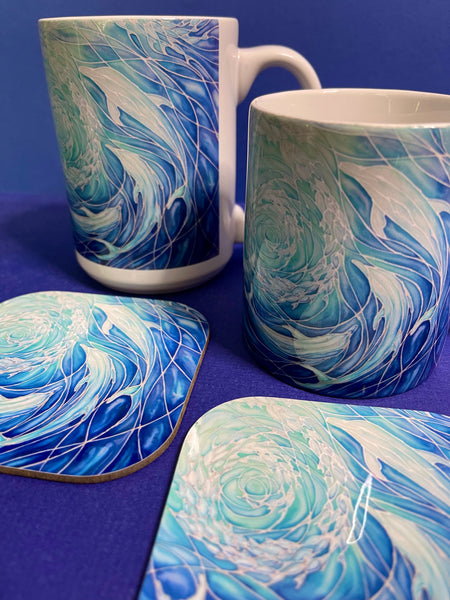 Blue Dolphins Mug and Coaster - Extra Large & Regular Mug Sizes Dolphin Lovers Mug Gift Box Set -