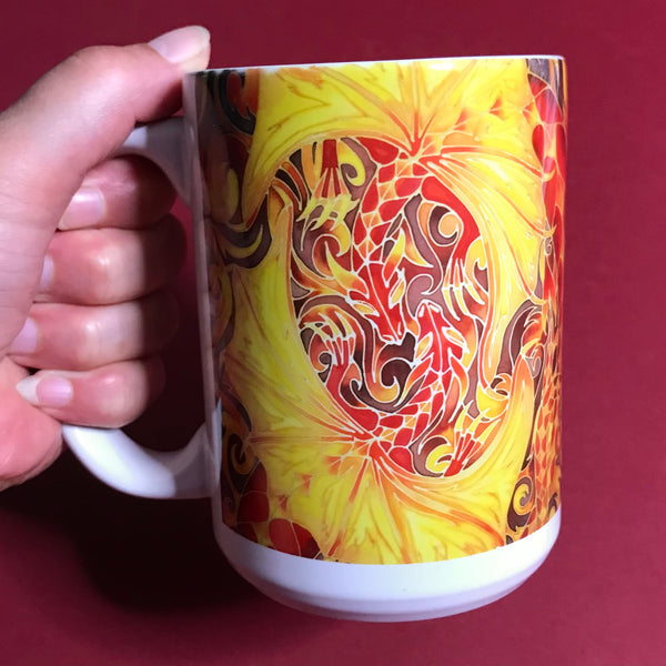 Extra Large Dragons Mug. Red and Golden Yellow mugs in BIG & standard sizes.  mug & coaster box set. mythical magical creatures lovers gift set. Fantasy lovers gift. dolphin lovers gift. gift for him. gift for teacher. gift for her. tea coffee lovers gift.