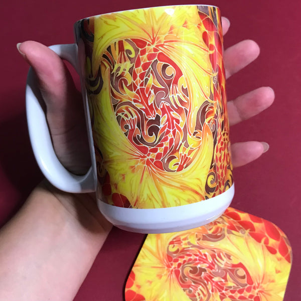 Magical Red Dragons Mug and Coaster - Extra Large Dragon Lovers Mug Gift Box Set