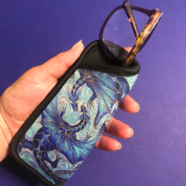 Blue Dragons Glasses Cover & Cleaning Cloth - slip-on padded cover for glasses - Reading or Large Glasses Case