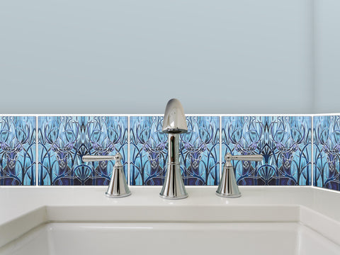 Bold Majestic Stag Border Tiles - Beautiful Blue 6x8” Ceramic Kitchen and Bathroom Tiles