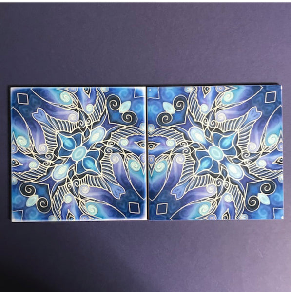 Deep Blue ‘Swallows Dance’ Tiles - Strong Art Deco Style 6x6” ceramic tile.