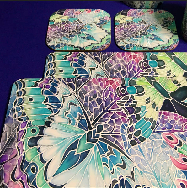 Lilac Mint Butterflies Table Mats - Beautiful place mats - Green butterfly chopping boards