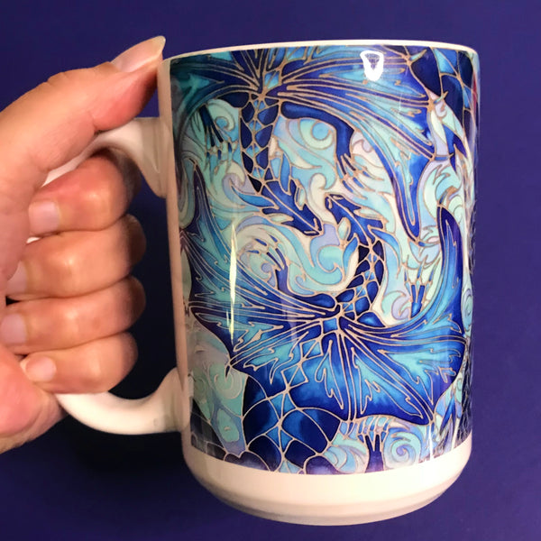 Extra Large Dragons Mug. Blue Aqua mugs in BIG & standard sizes.  mug & coaster box set. mythical magical creatures lovers gift set. Fantasy lovers gift. dolphin lovers gift. gift for him. gift for teacher. gift for her. tea coffee lovers gift.