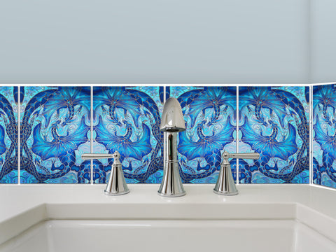 Magical Blue Dragon Border Tiles - Beautiful Blue 6x8” Ceramic Kitchen and Bathroom Tiles