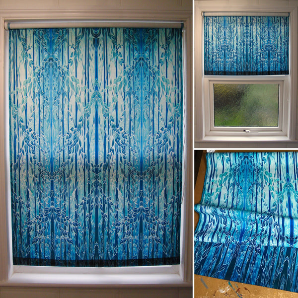 bespoke teal trees roller blind - made to order blinds