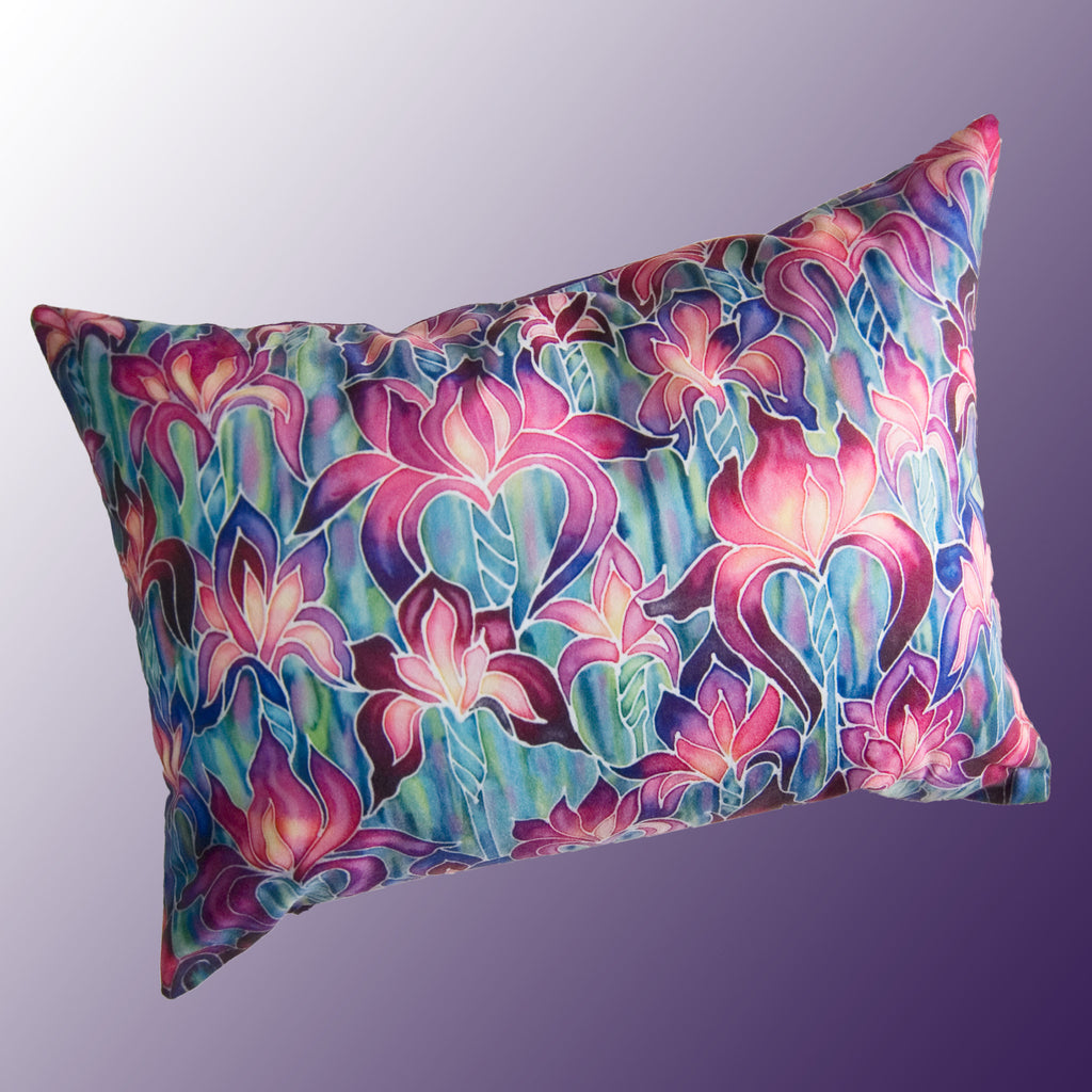 Purple Irises cushion - printed onto suedette fabric
