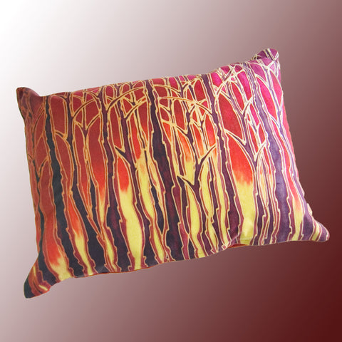 Tall Trees Sunset / Sunrise Cushion - rich reds & yellows Cushion - Trees Sunset Pillow Pillow