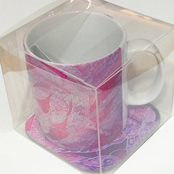 Pink Dragonfly Mug - Mug and Coaster Box Set - Pretty Pink Mug Gift
