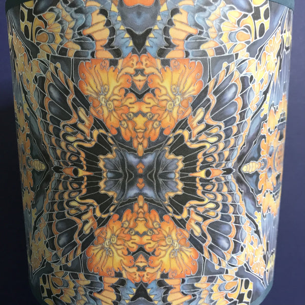 Contemporary Grey Blue Orange Butterfly Moth Lamp shade for table lamp- Butterfly Moth Drum Shade - Atmospheric lamp Shade