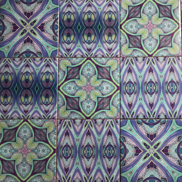 Blue Green Turquoise Purple Persian Perfection Tiles Mixed Set - Beautiful Bohemian Tiles