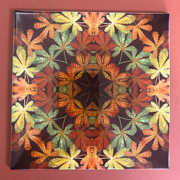 Nouveau Style Horsechestnut Leaf Tiles - Beautiful Green Rust Chocolate Tiles - Bohemian Ceramic hand printed  Tiles