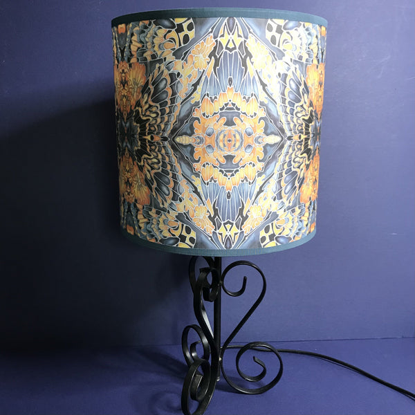 Contemporary Grey Blue Orange Butterfly Moth Lamp shade for table lamp- Butterfly Moth Drum Shade - Atmospheric lamp Shade