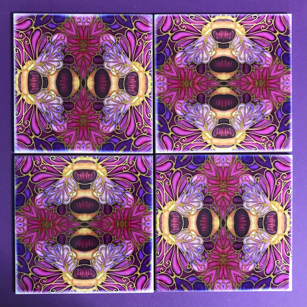 Gorgeous Bumble Bee Tiles in Rich Plum - Beautiful Ceramic Bohemian Tiles - Kitchen Bathroom Tiles