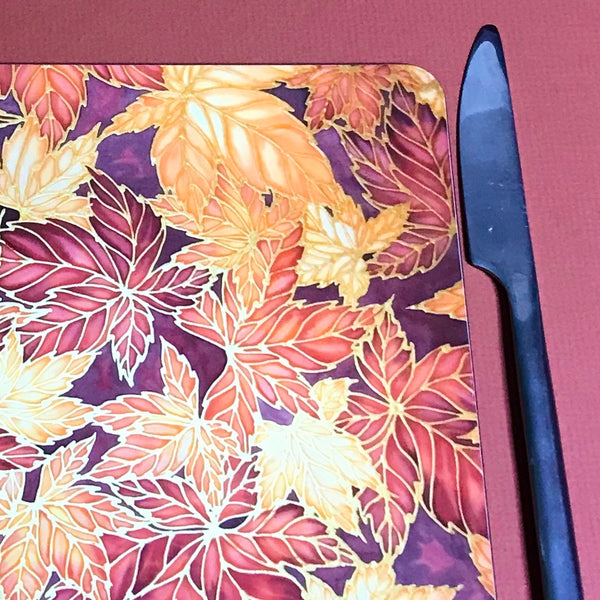 Terracotta Leaves Placemats & Coasters - Caramel Table Mats  - Heatproof glass chopping boards